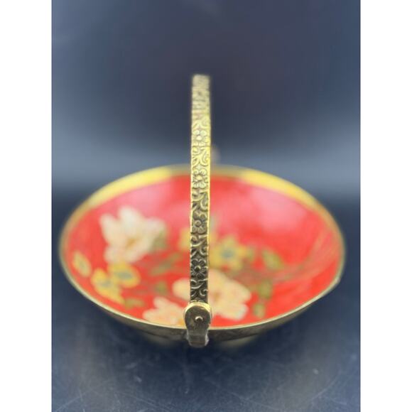 Vintage Brass Enamel Cloisonne Dish with Embossed Handle - Picture 4 of 8